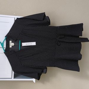 Monteau Black and White Polka Dot Wrap Peplum Blouse